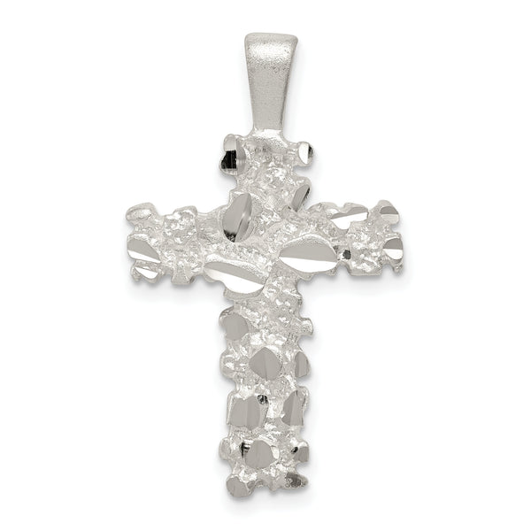 Quilate en quilates Plata esterlina Acabado satinado Dije de cruz con corte de diamante (23,35 mm x 18,74 mm)
