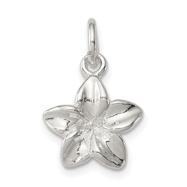 Sterling Silver Polished Plumeria Flower Pendant (0.73 Inches)