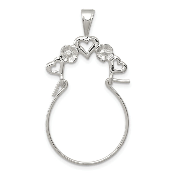 Carat in Karats Sterling Silver Polished Heart Holder Charm Pendant (1.65 Inch x 0.78 Inch)