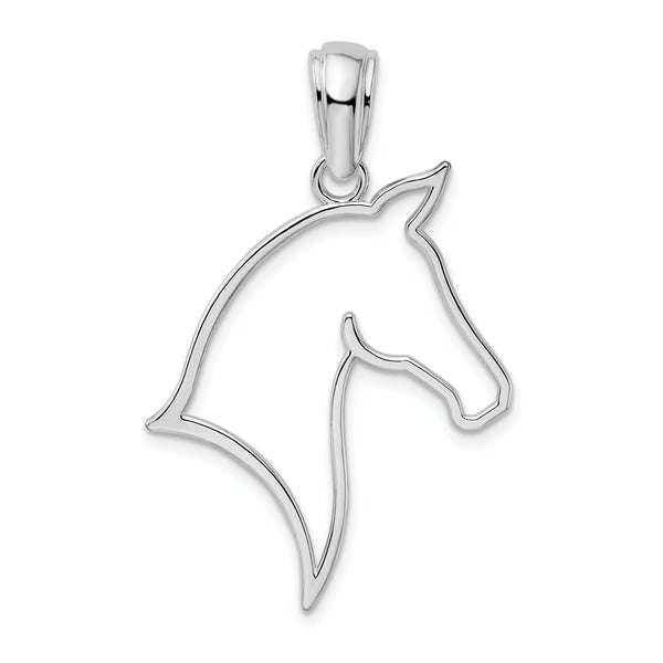 Carat in Karats Sterling Silver Polished Finish Cut-Out Horse Head Charm Pendant (30 mm x 24 mm)