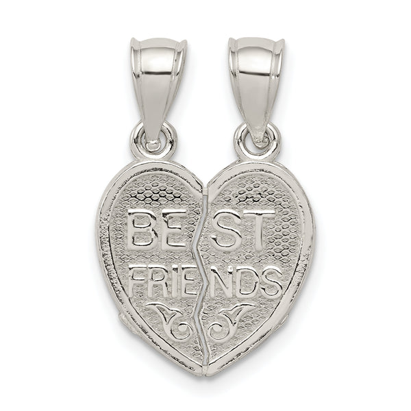 Quilate en quilates Plata de ley con acabado pulido Mini Best Friends Break Away Heart Charm Pendant (15,2 mm)