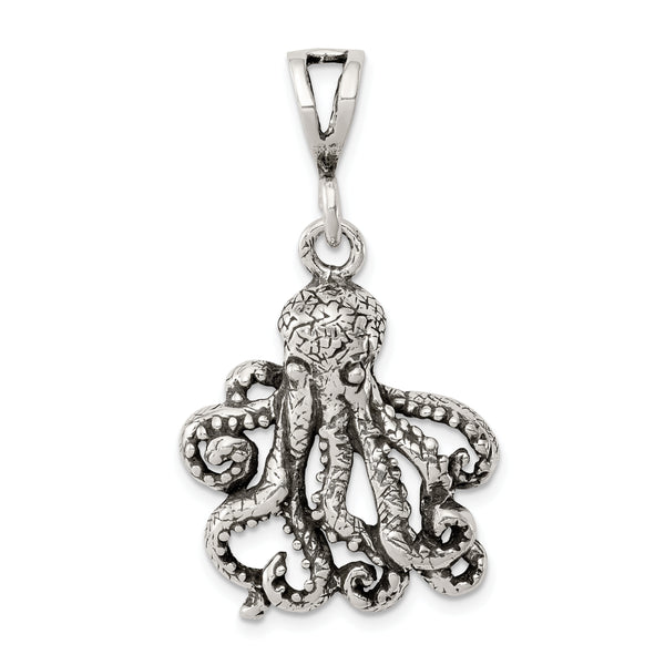 Carat in Karats Sterling Silver Antiqued Octopus Charm Pendant (26mm x 23mm)