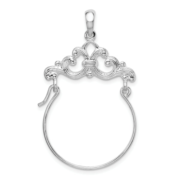 Carat in Karats Sterling Silver Polished Finish Scroll Design Charm Holder Pendant (34.8mm)