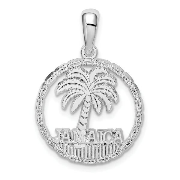 Carat in Karats Sterling Silver Polished Finish Jamaica With Palm Tree Cut-Out Disc Charm Pendant (26.98mm)