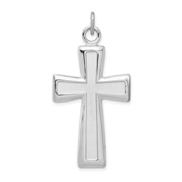 Carat in Karats Sterling Silver Polished Finish Rhodium-Plated And Satin Cross Charm Pendant (40mm x 22mm)