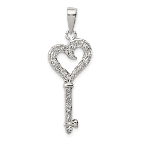 Sterling Silver CZ Heart Key Pendant (1.54 Inches x Inches 0.55)