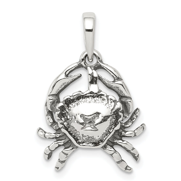 Carat in Karats Sterling Silver Antiqued Cancer Zodiac Charm Pendant (19mm x 16mm)