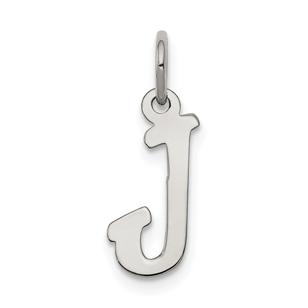 Carat in Karats Sterling Silver Rhodium-Plated Script Letter J Initial Charm Pendant (0.62 Inch x 0.31 Inch)