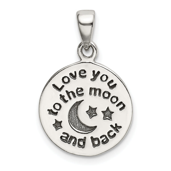 Carat in Karats Sterling Silver Love You To The Moon Antiqued Star And Moon Charm Pendant (14.6 mm x 14.6 mm)