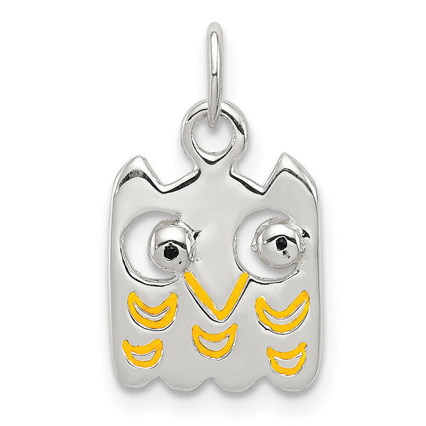 Carat in Karats Sterling Silver Polished Finish Enameled Owl Charm Pendant (18.12mm x 10.19mm)