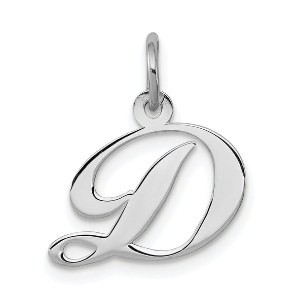 Quilate en quilates Plata de ley rodiada Fancy Script Letra D Inicial Charm Colgante (16 mm x 15 mm)