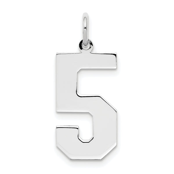 Carat in Karats Sterling Silver Polished Rhodium-Plated Number 5 Charm Pendant (0.94 Inch x 0.39 Inch)