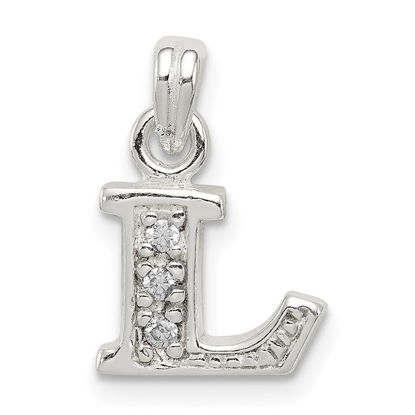 Quilates en quilates Plata esterlina Zirconia cúbica Letra L Inicial Charm Colgante