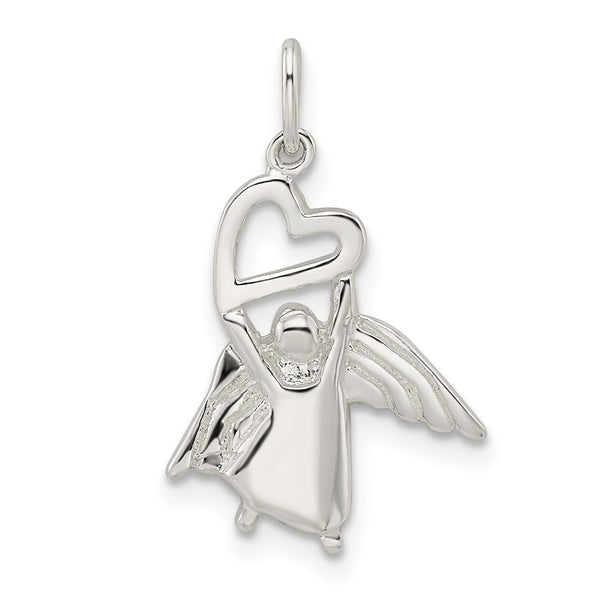 Carat in Karats Sterling Silver Polished Angel With Heart Charm Pendant (0.93 Inch x 0.55 Inch)