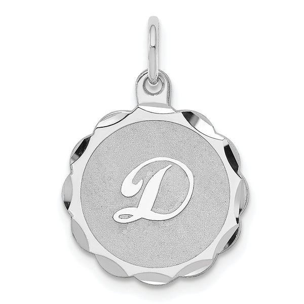 Carat in Karats Sterling Silver Rhodium-Plated Brocaded Letter D Initial Charm Pendant (0.86 Inch x 0.62 Inch)