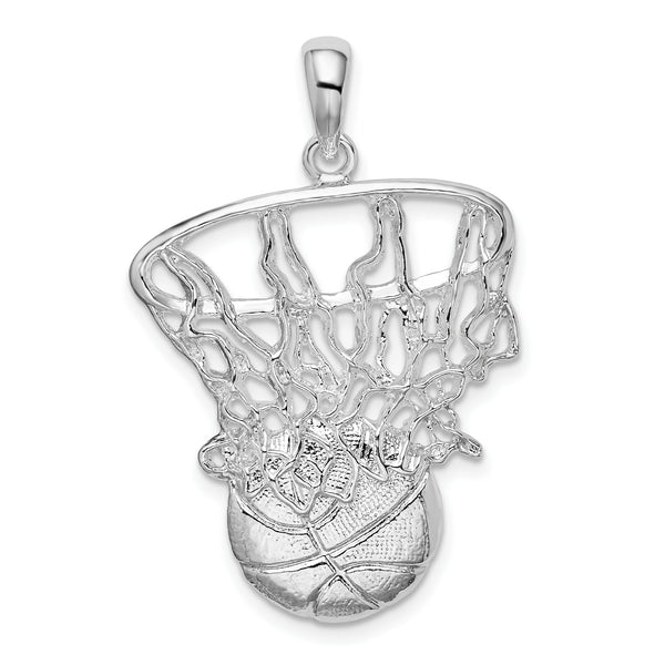 Carat in Karats Sterling Silver Polished Finish Basketball In Net Charm Pendant (26.8 mm x 23.65 mm)