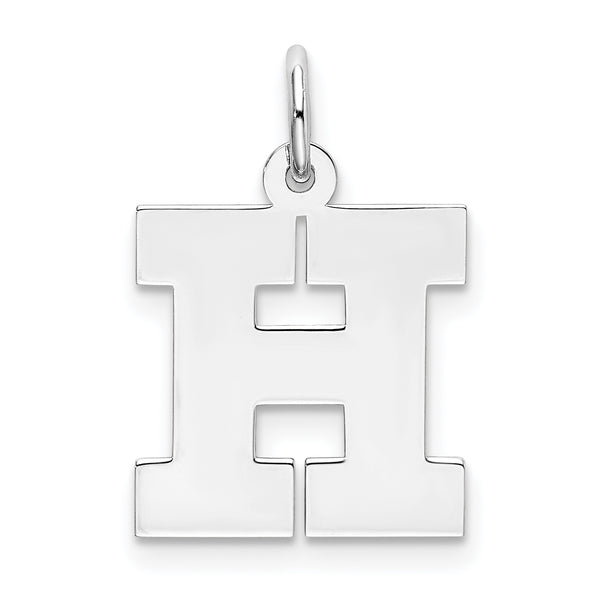 Carat in Karats Sterling Silver Rhodium-Plated Block Letter H Initial Charm Pendant (19mm x 12-14mm)