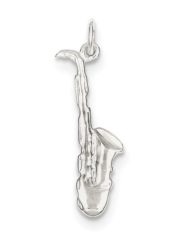 Quilate en quilates Plata de ley Acabado pulido Saxofón Charm Colgante (27 mm x 9 mm)