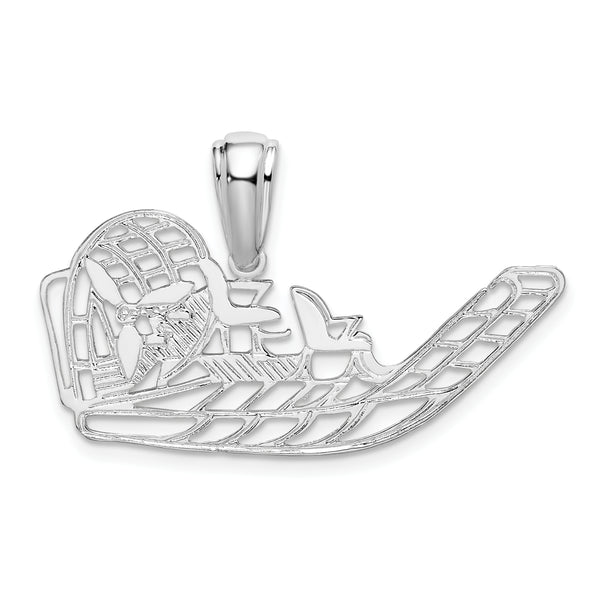 Carat in Karats Sterling Silver Polished Cut-Out Flat Airboat Charm Pendant (0.89 Inch)