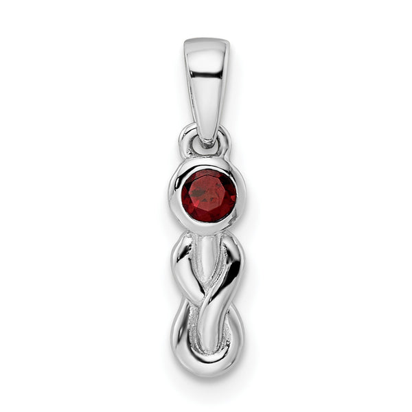 Quilate en quilates Colgante con dije de piedra natal del infinito granate chapado en rodio con acabado pulido en plata de ley (19,6 mm x 4,13 mm)