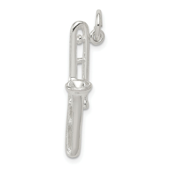 Carat in Karats Sterling Silver Polished Trombone Charm Pendant (0.98 Inch x 0.21 Inch)