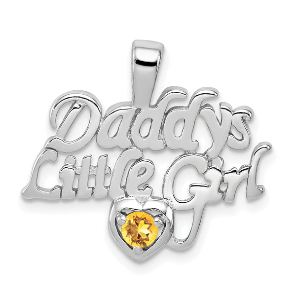 Carat in Karats Sterling Silver Polished Finish Rhodium-Plated Citrine Daddy's Little Girl Charm Pendant (20mm x 22mm)