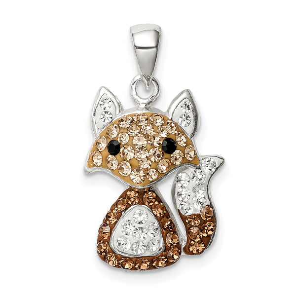 Carat in Karats Sterling Silver Polished Finish Tan Preciosa Crystal Fox Charm Pendant (19.9mm x 14.07mm)