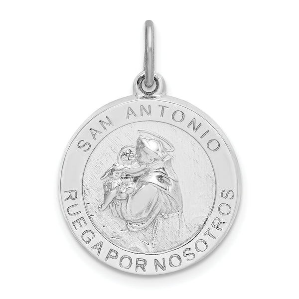 Quilate en quilates Plata de ley Acabado pulido Rodio plateado Medalla de San Antonio Colgante con amuleto (28 mm x 19 mm)