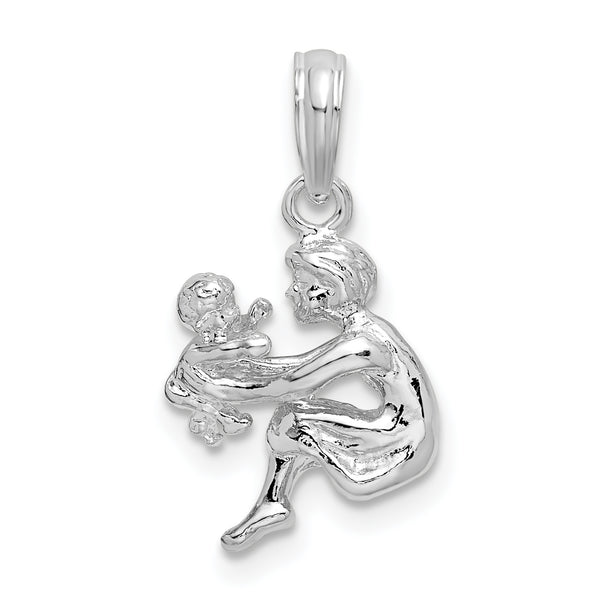 Carat in Karats Sterling Silver Polished Finish 3D Mother And Small Charm Pendant (11.2 mm)