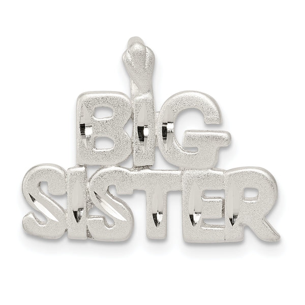 Quilate en quilates de plata de ley pulida Big Sister Charm colgante (0,74 pulgadas x 0,9 pulgadas)