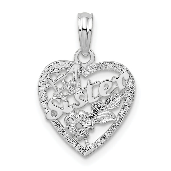 Carat in Karats Sterling Silver Polished Finish #1 Sister With Flower Heart Charm Pendant (13.15 mm)