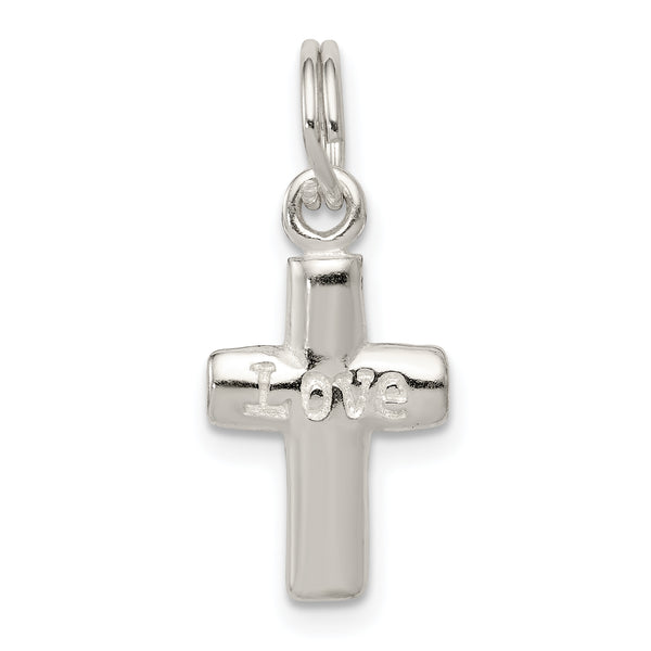 Carat in Karats Sterling Silver Polished Love Cross Charm Pendant (14.5 mm x 9.5 mm)