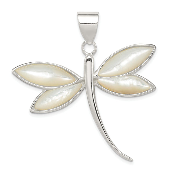 Carat in Karats Sterling Silver Shell Dragonfly Charm Pendant (41mm x 45mm)