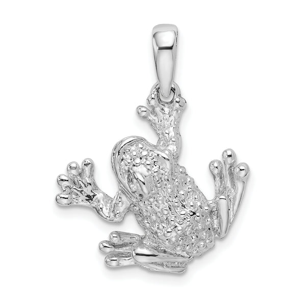 Carat in Karats Sterling Silver Polished Finish And Textured Frog Hanging From Leg Charm Pendant (25mm x 20mm)