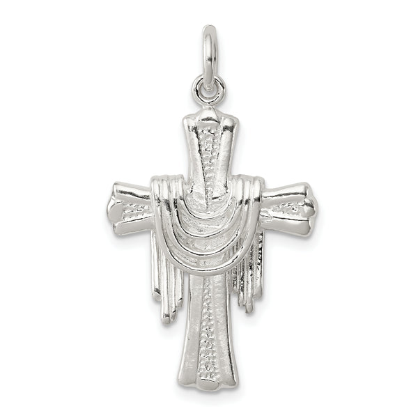 Carat in Karats Sterling Silver Polished Finish Draped Cross Charm Pendant (30mm x 20mm)