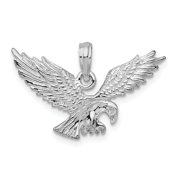 Carat in Karats Sterling Silver Polished Textured 3D Landing Eagle Charm Pendant (25.6 mm x 10.3 mm)