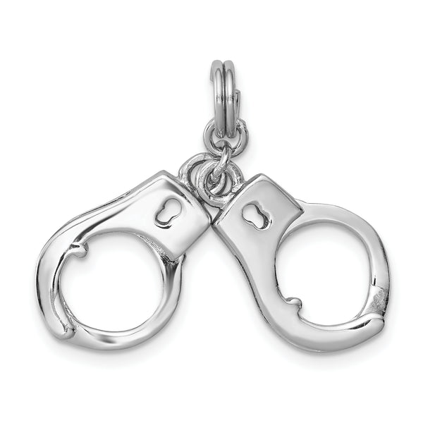 Carat in Karats Sterling Silver Polished Finish Rhodium-Plated Movable Handcuffs Charm Pendant (25mm x 22mm)