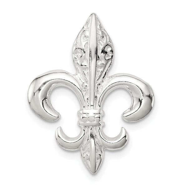 Carat in Karats Sterling Silver Polished Finish Fleur De Lis Slide Pendant (25mm x 19mm)