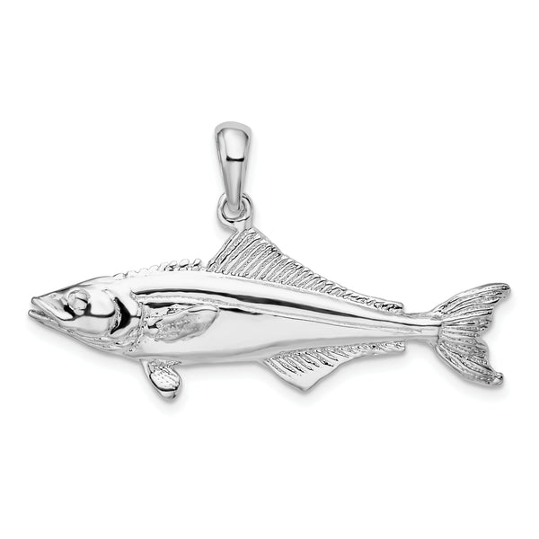 Carat in Karats Sterling Silver Polished Finish 3D Cobia Fish Charm Pendant (21mm x 39.5mm)