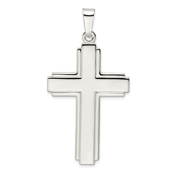 Carat in Karats Sterling Silver Polished Finish With Edge Lines Large Latin Cross Charm Pendant (56.7mm x 30.07mm)