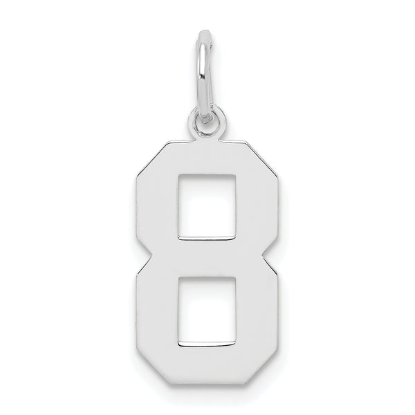 Carat in Karats Sterling Silver Polished Finish Rhodium-Plated Number 8 Charm Pendant (21mm x 8mm)