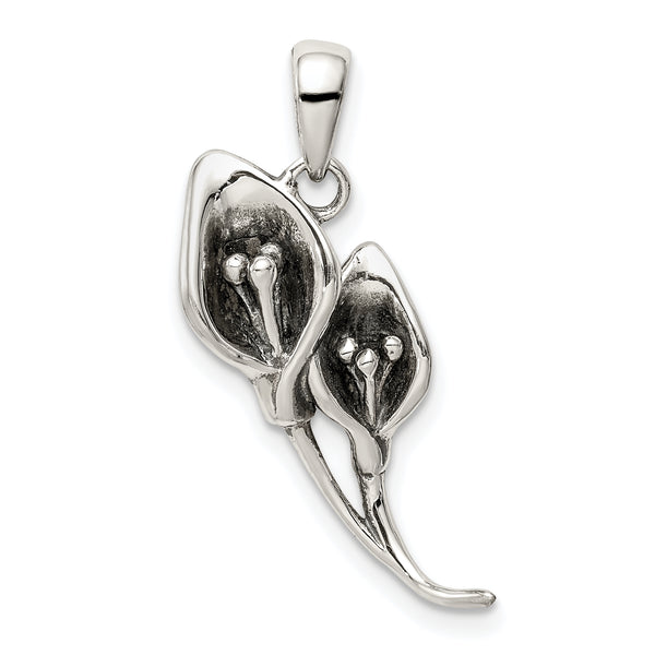 Carat in Karats Sterling Silver Antiqued Calla Lily Charm Pendant (25.18mm x 10.16mm)