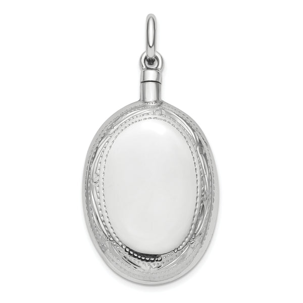 Carat in Karats Sterling Silver Polished Finish Rhodium-Plated Oval Ash Holder Charm Pendant (51mm x 24mm)