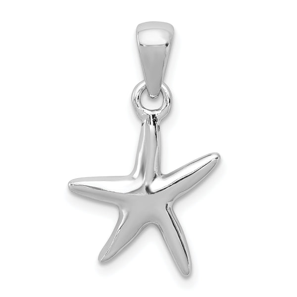 Carat in Karats Sterling Silver Polished Finish Rhodium-Plated Starfish Charm Pendant (22mm x 15mm)