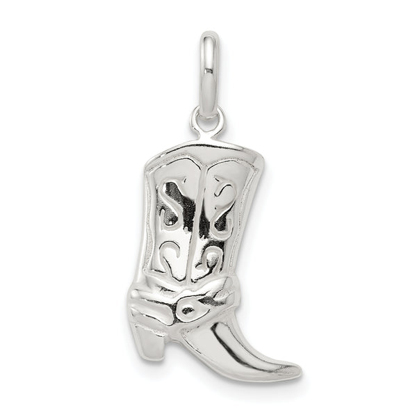 Carat in Karats Sterling Silver Polished Finish Cowboy Boot Charm Pendant (22mm x 17mm)