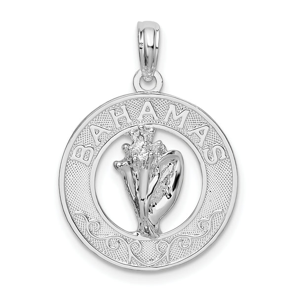 Carat in Karats Sterling Silver Polished Finish Bahamas Circle With Shell Charm Pendant (25.03mm)