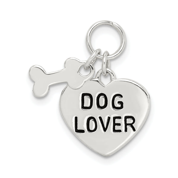 Quilate en quilates de plata esterlina Dog Lover Charm Pendant (0.9 pulgadas x 0.59 pulgadas)