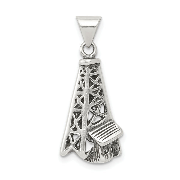 Carat in Karats Sterling Silver Antiqued Oil Derrick Pendant (0.91 Inches x Inches 0.47)