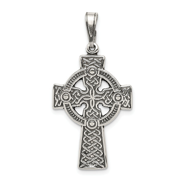 Carat in Karats Sterling Silver Antiqued Celtic Cross Charm Pendant (1.41 Inch x 0.74 Inch)