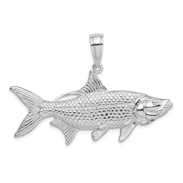 Quilate en quilates Plata de ley Acabado pulido 3D Oxeye Tarpon Fish Charm Colgante (32 mm x 48,5 mm)